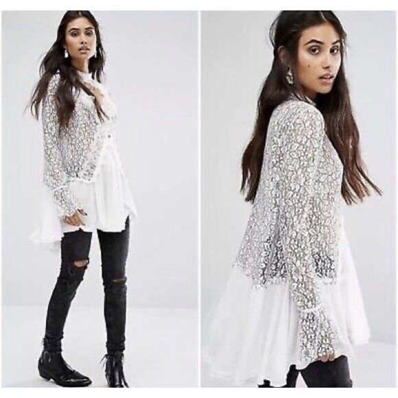 Free People Secret Origins Pieced Lace Tunic Dress Size S Boho Romantic - Picture 1 of 9